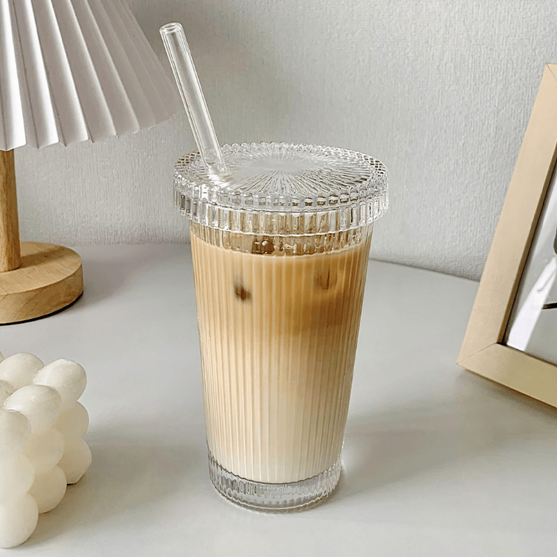ridged-glass-cup-with-strawdrinkswareliving-simply-house-123157 Drinksware Ridged Glass Cup with Straw - Living Simply House